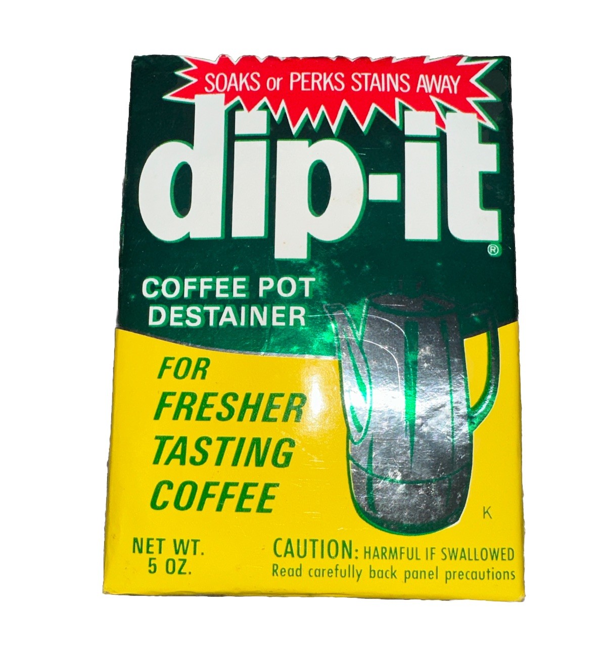 Dip-It Coffee Pot Cleaner & Destainer, Powder, 5oz - (1) BOX- Sealed Vintage