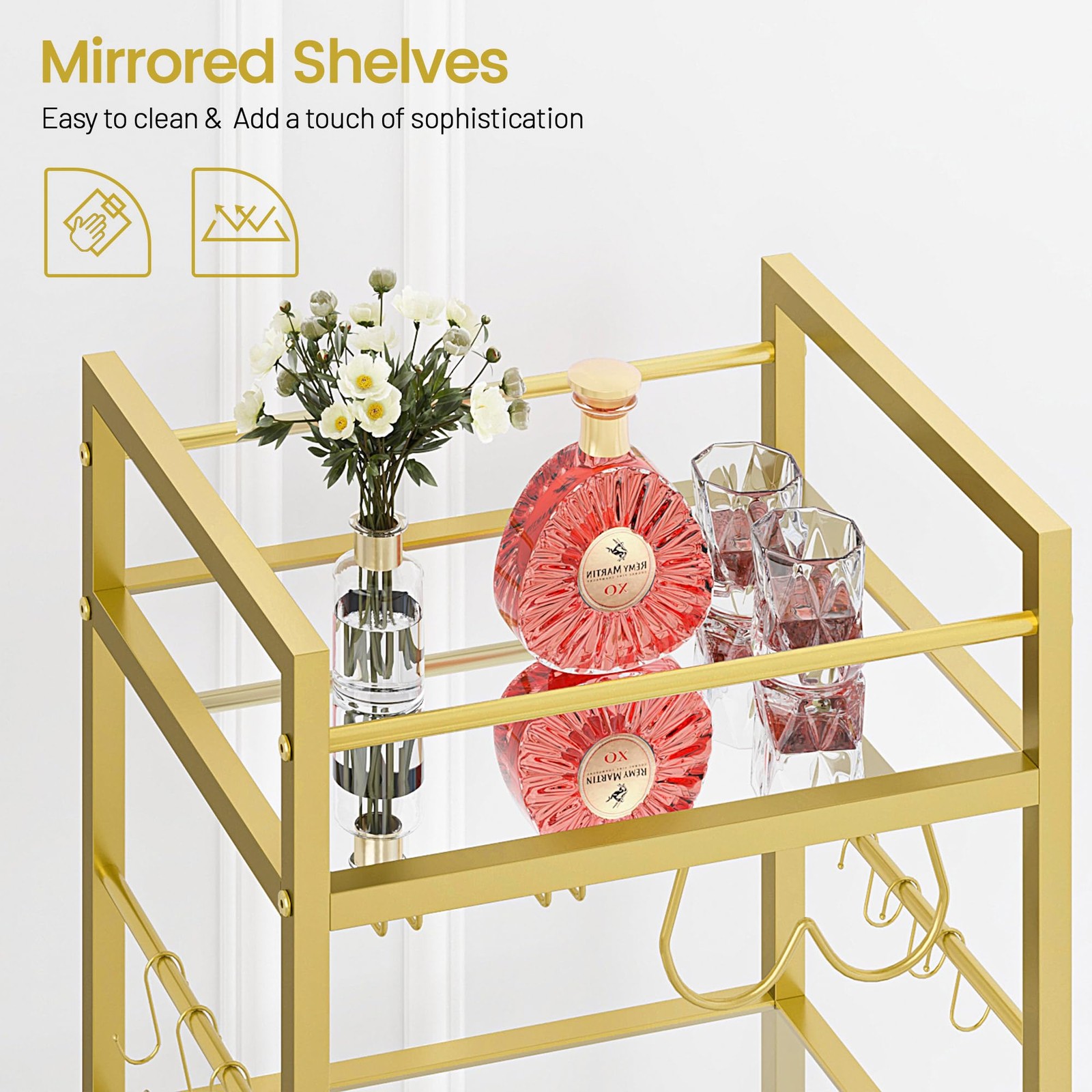 Bar Cart Serving for Home Microwave Drink Mobile Kitchen Shelf with Wine Rack