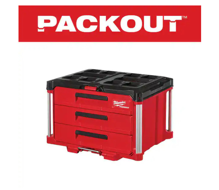 Milwaukee PACKOUT 22 in. Modular 3-Drawer Tool Box with Metal - 48-22-8443