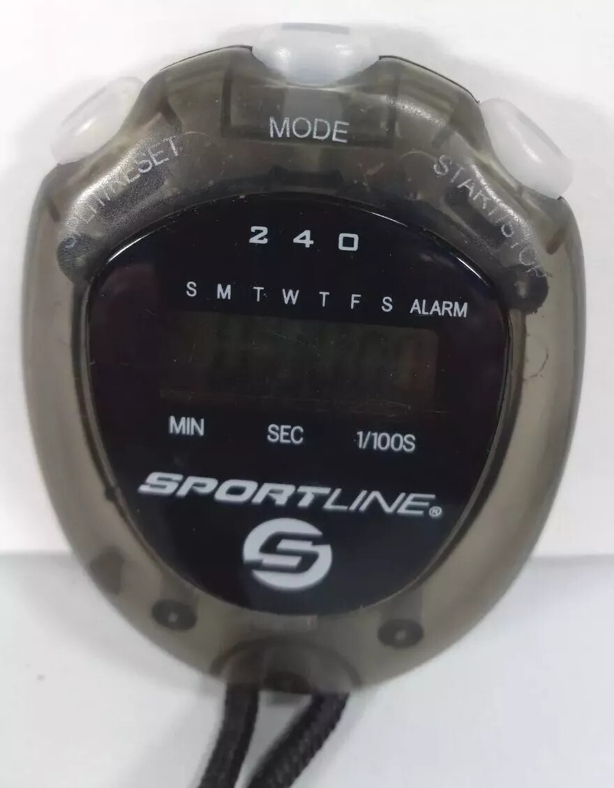 Sportline Model 240 Stopwatch in Translucent Smoke Gray Case with Lanyard Tested