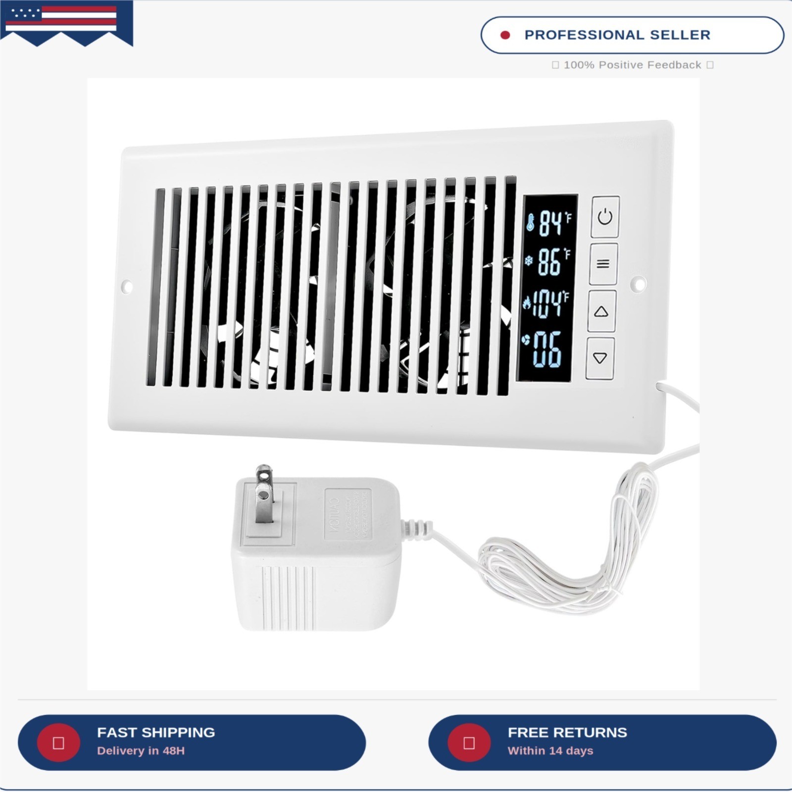 Smart Register Booster Fan 4” x 10” with Thermostat Control Intelligent Heating
