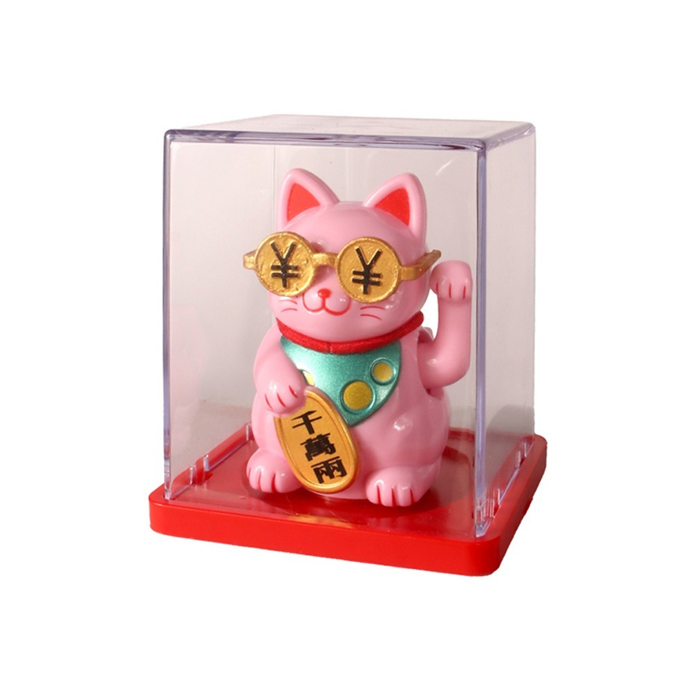 2 inch Solar Waving Lucky Cat Figurine Plastic Desktop Car Decor 7 6 5.5cm