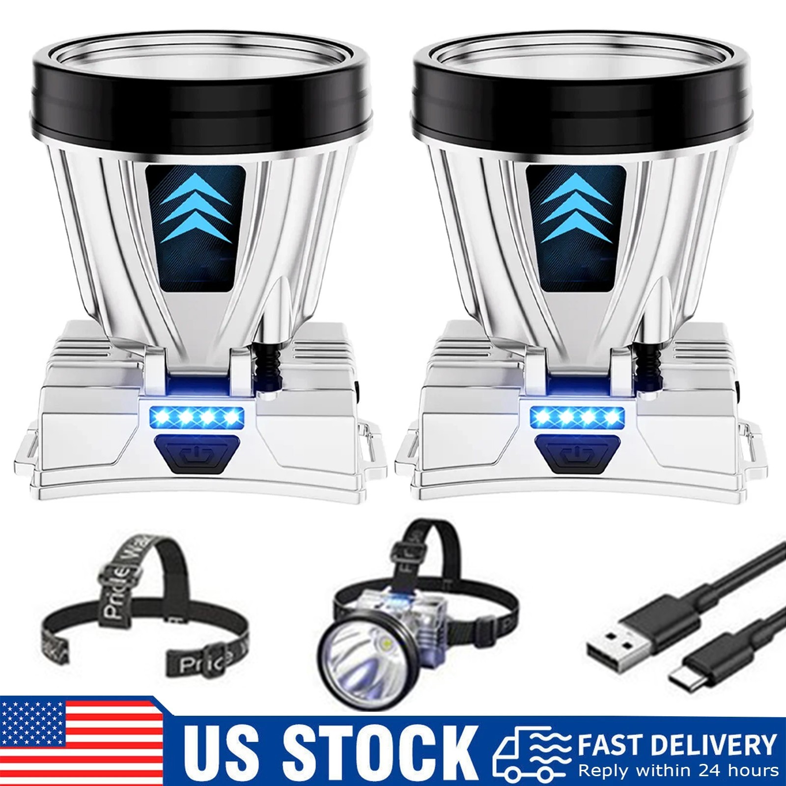 1/2PCS 90000LM Rechargeable High Power Headlamp Outdoor LED Spotlight Waterproof