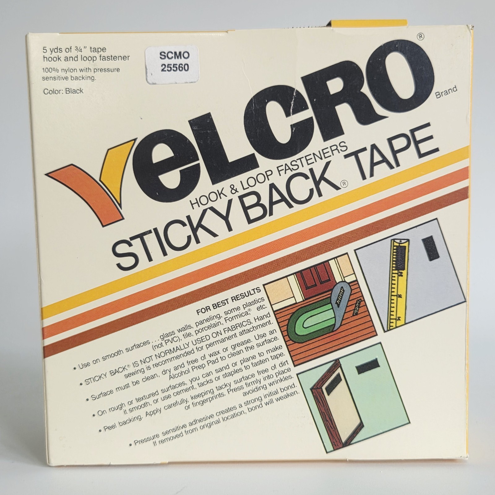 VELCRO Brand Hook & Loop Fasteners Black Sticky Back Tape Roll - 5 Yards × ¾"