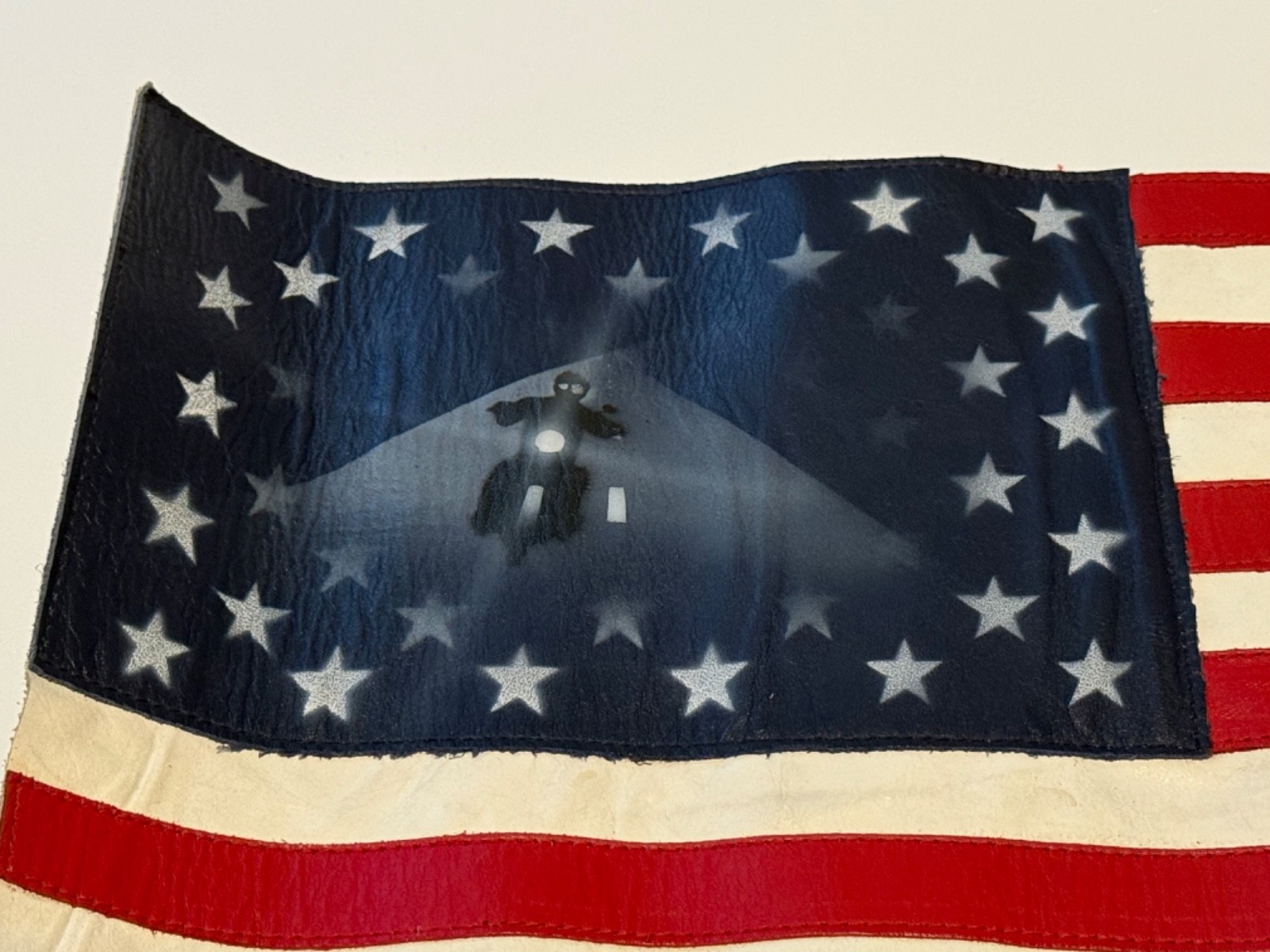 Large Handmade Leather Biker USA Flag Patch - Vintage - High Quality 11x17