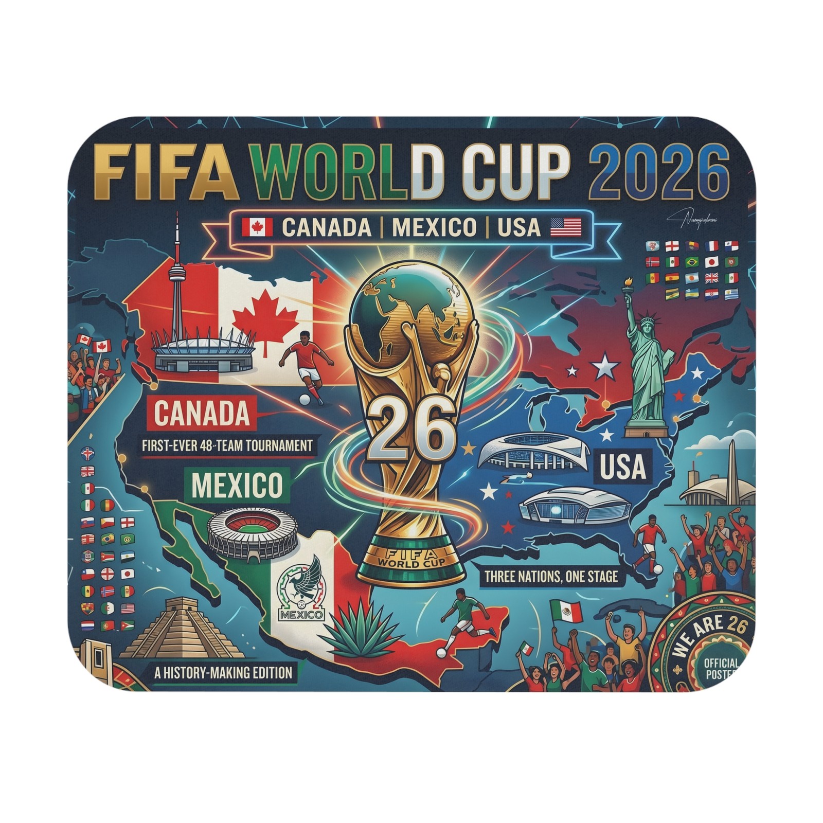 FIFA World Cup 2026 Map Mouse Pad | Canada Mexico USA!