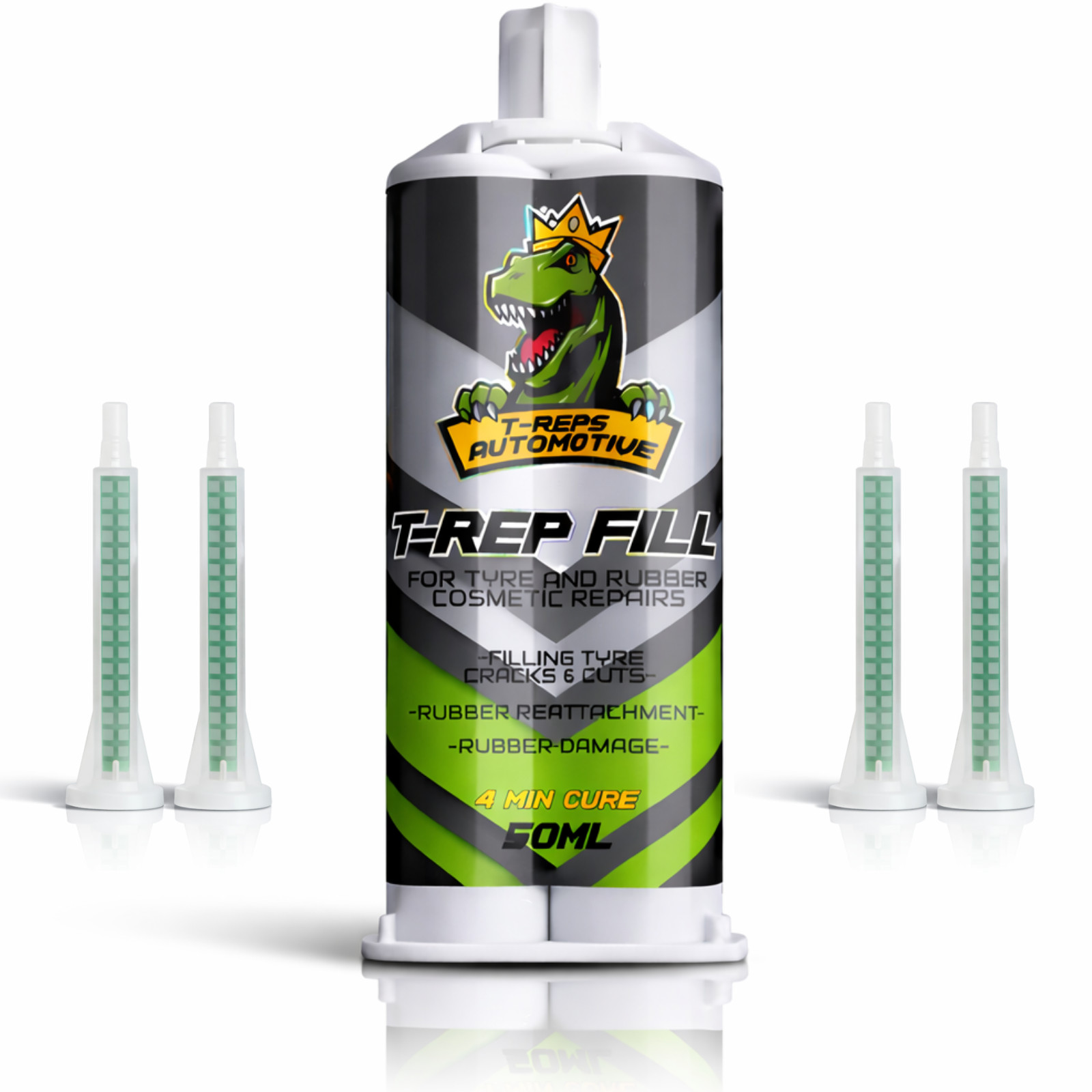T-REPS Tyre Fill Damage Filler Rubber Repair - 4 Minute Cure - 4 x Nozzles