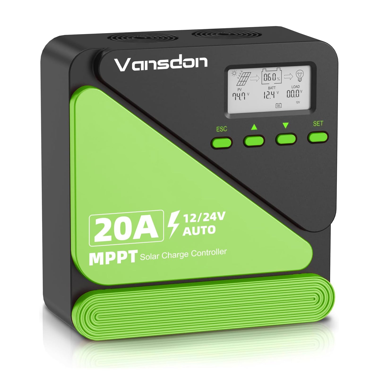 Vansdon 20A Solar Charge Controller 12V/24V MPPT Solar Charge Controller, Adjust