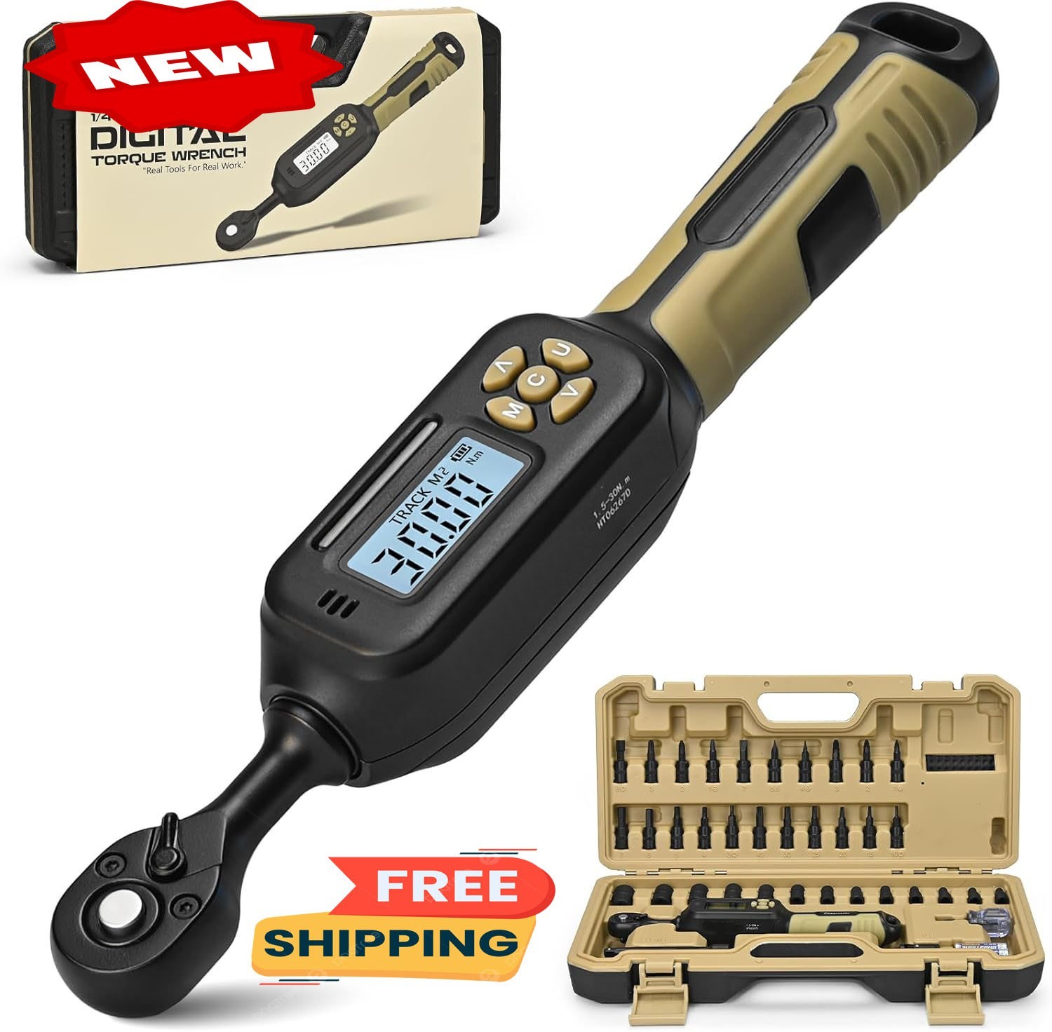 Llave dinamométrica digital de 1/4", 1.1-22.1 ft-lb (1.5-30 Nm), precisión ±1%,