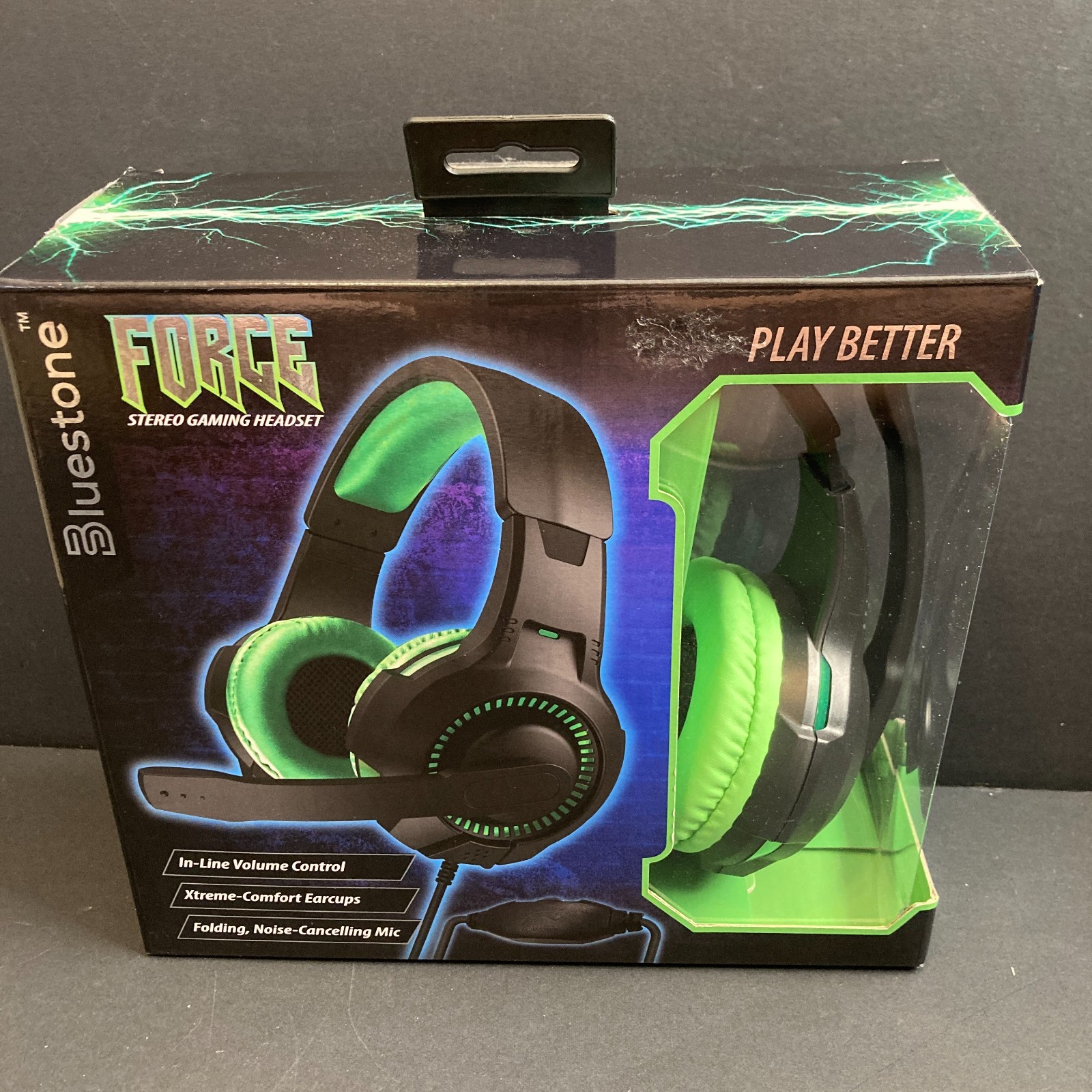 Bluestone FORCE Stereo Gaming Headset Black Green Wired Mic Xbox PS5 PC Switch