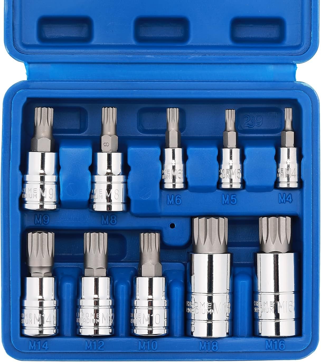 CASOMAN 10 Piece Spline Tip Bit Socket Set, M-Type, S2 and Cr-V One Size