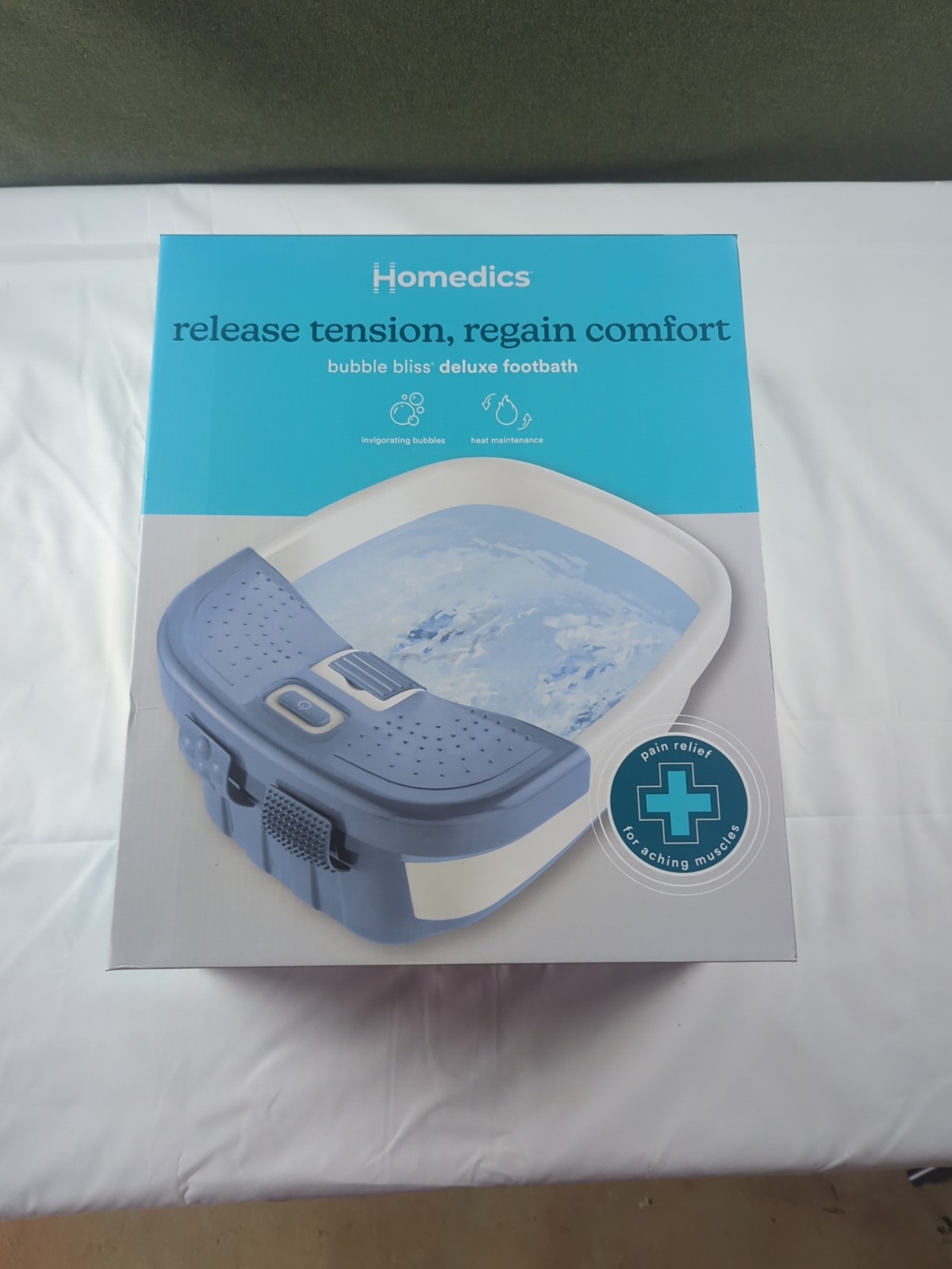 HoMedics Heat Boost Bubble Pro Foot Bath Blue White w/Pumice Stone & Brush