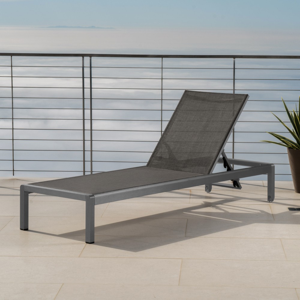 Outdoor Mesh Chaise Lounge, Gray, Heavy-Duty 400lb Capacity