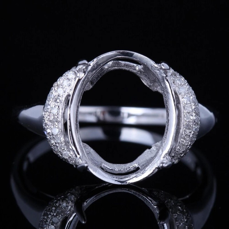 13x10mm Oval Shape Semi Mount Ring 925 Sterling Silver Solitaire Halo Women Ring
