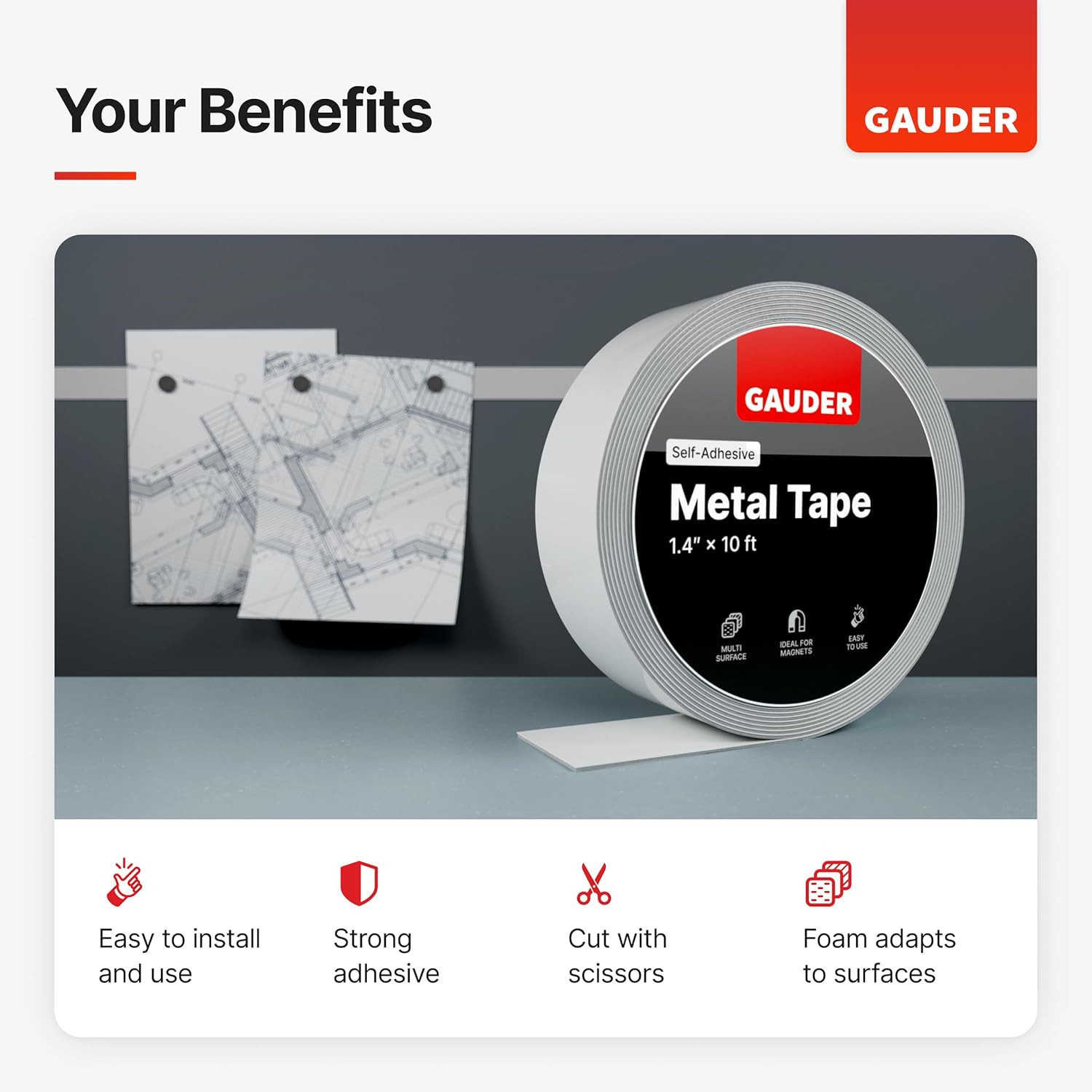 GAUDER Metal Tape Self Adhesive | Ferrous Tape for Magnets | Metallic Steel Stri