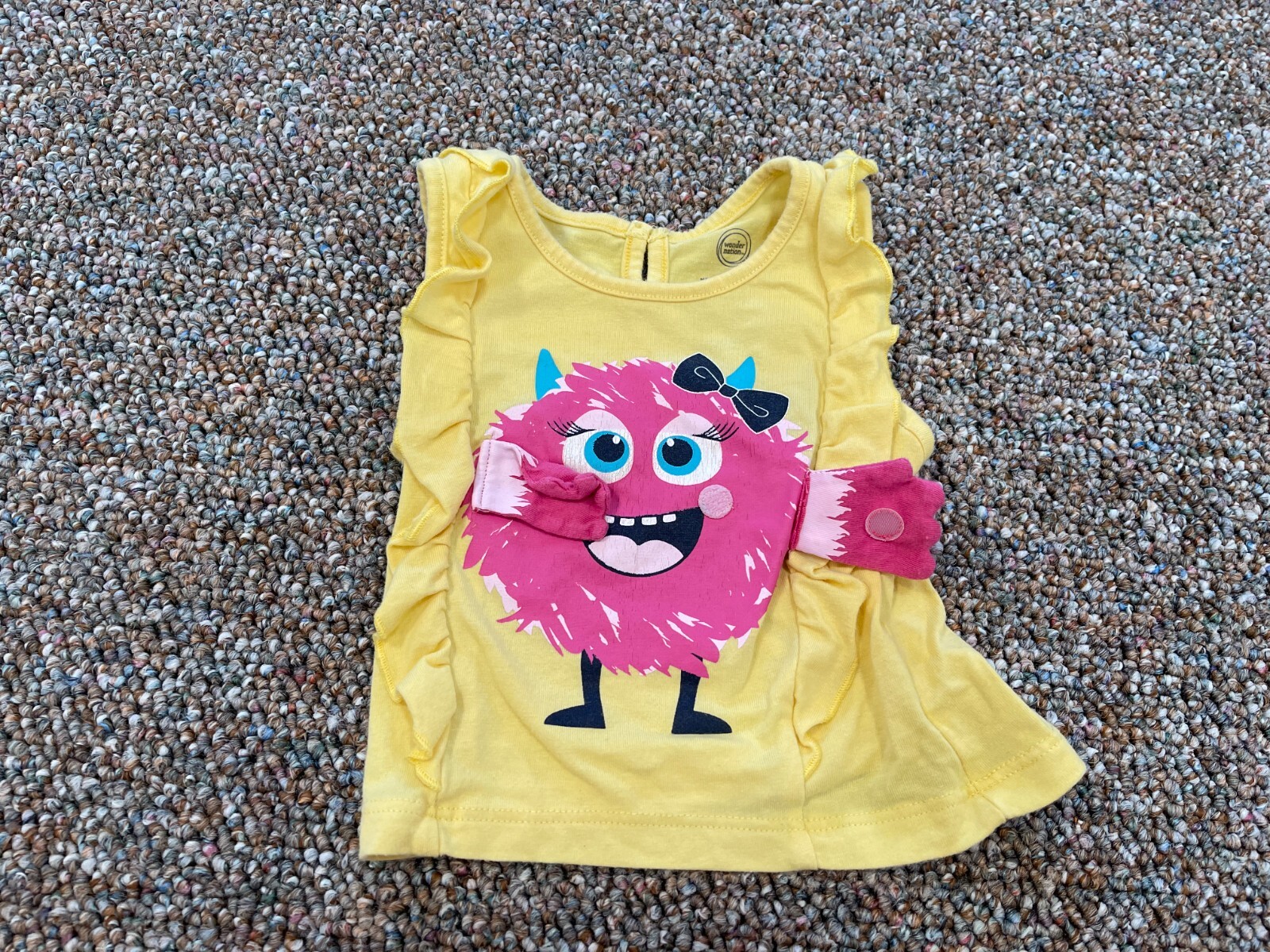 Wonder Nation Girls Yellow & Pink Monster Top 3-6M