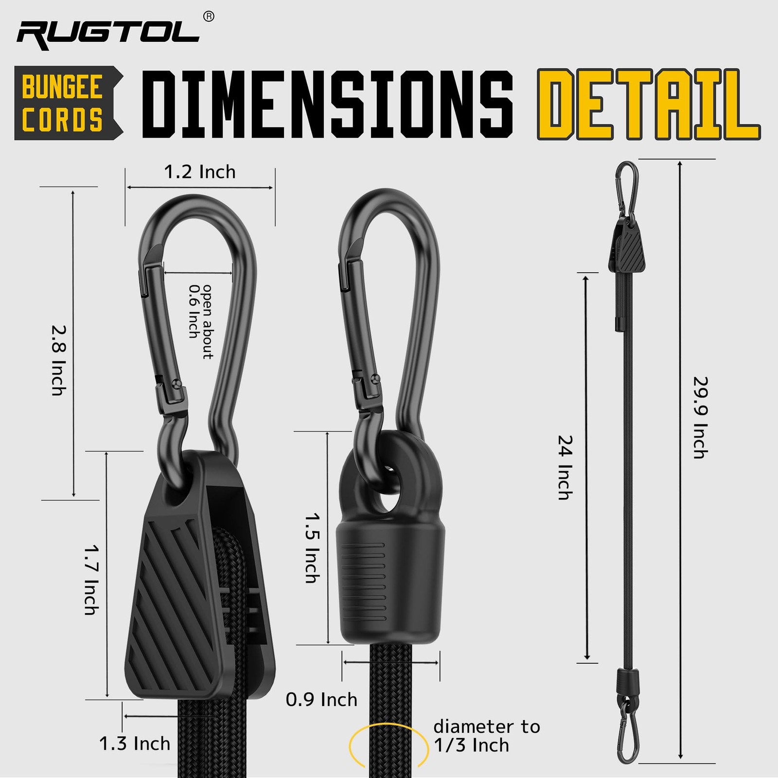 Upgraded Adjustable Bungee Cords with Hooks, 6 24" - 6 Pack - Black, Black