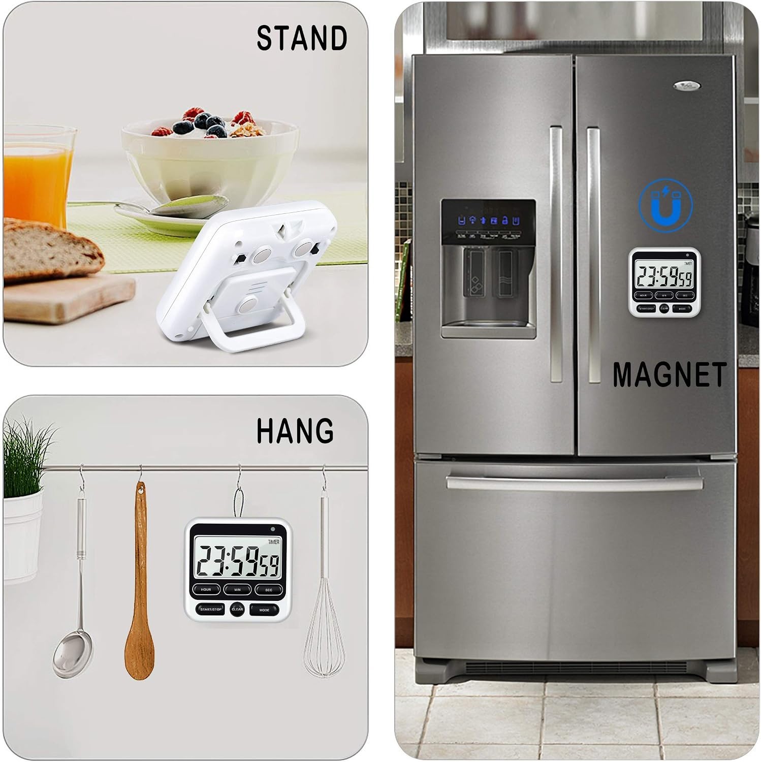 Ktkudy Digital Kitchen Timer – Mute/Loud Alarm, 12-Hour Clock & Memory Function