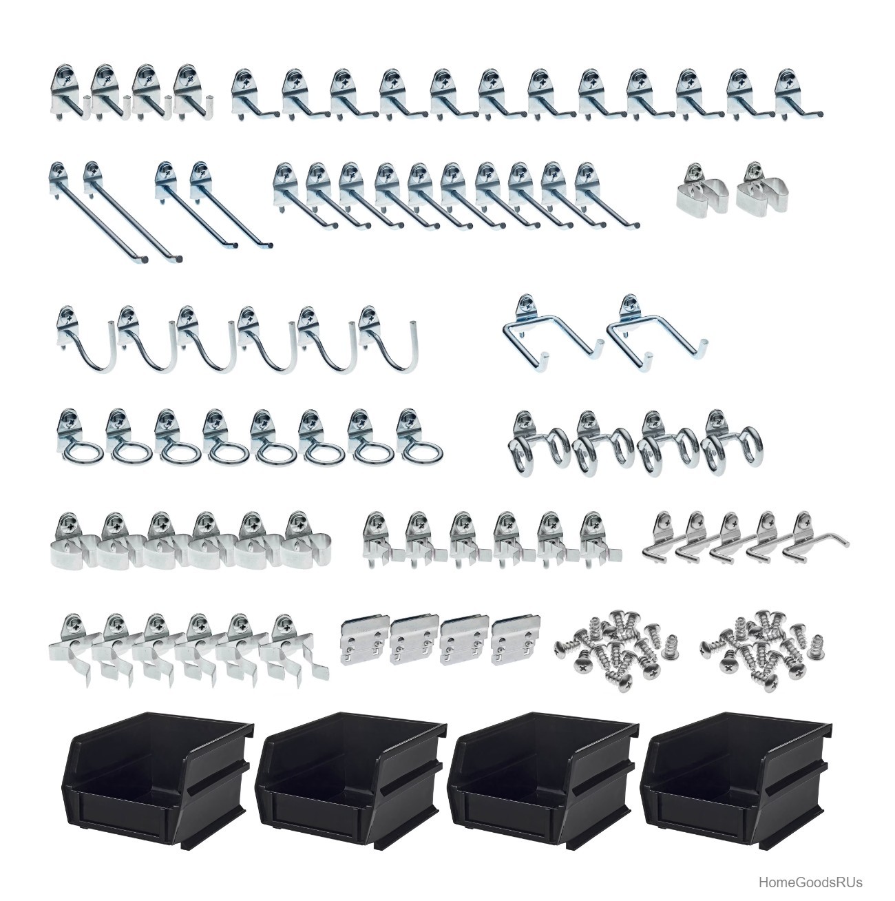 83 Piece Pegboard Hook and Plastic Bin Kit 79 Hooks 4 Bins Heavy Duty Steel