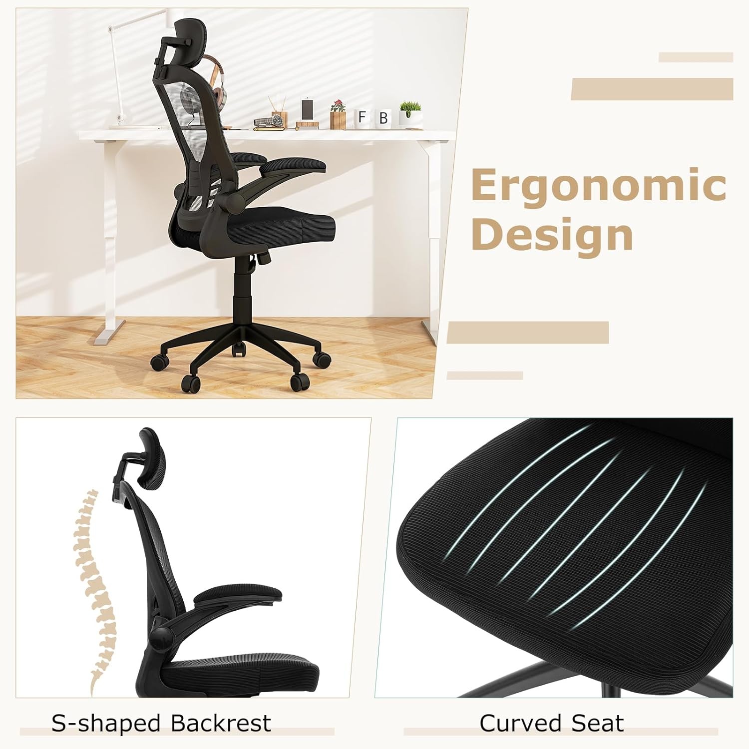 Ergonomic Mesh Office Chair Home Office Desk Chair W/ Adjustable Headrest