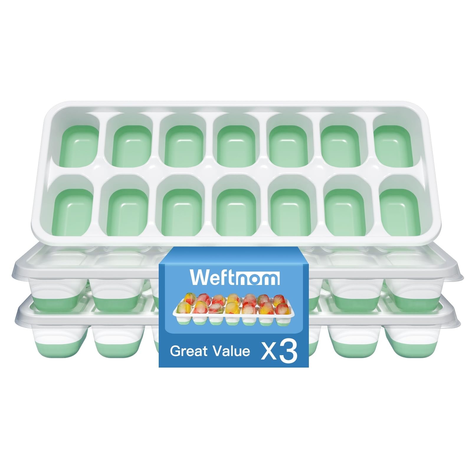 Silicone Ice Cube Trays with Lid Easy Release Stackable Molds Drink Maker 3 P...