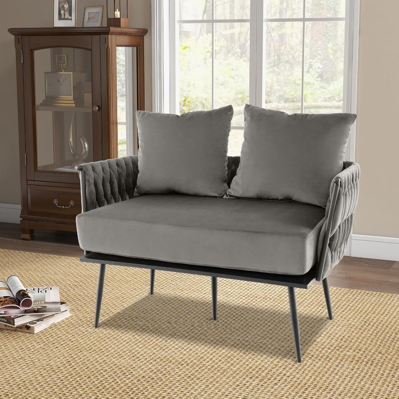 Loveseat Upholstered 2 Seat Sofa Couch with Dutch Velvet Woven Back and Arms