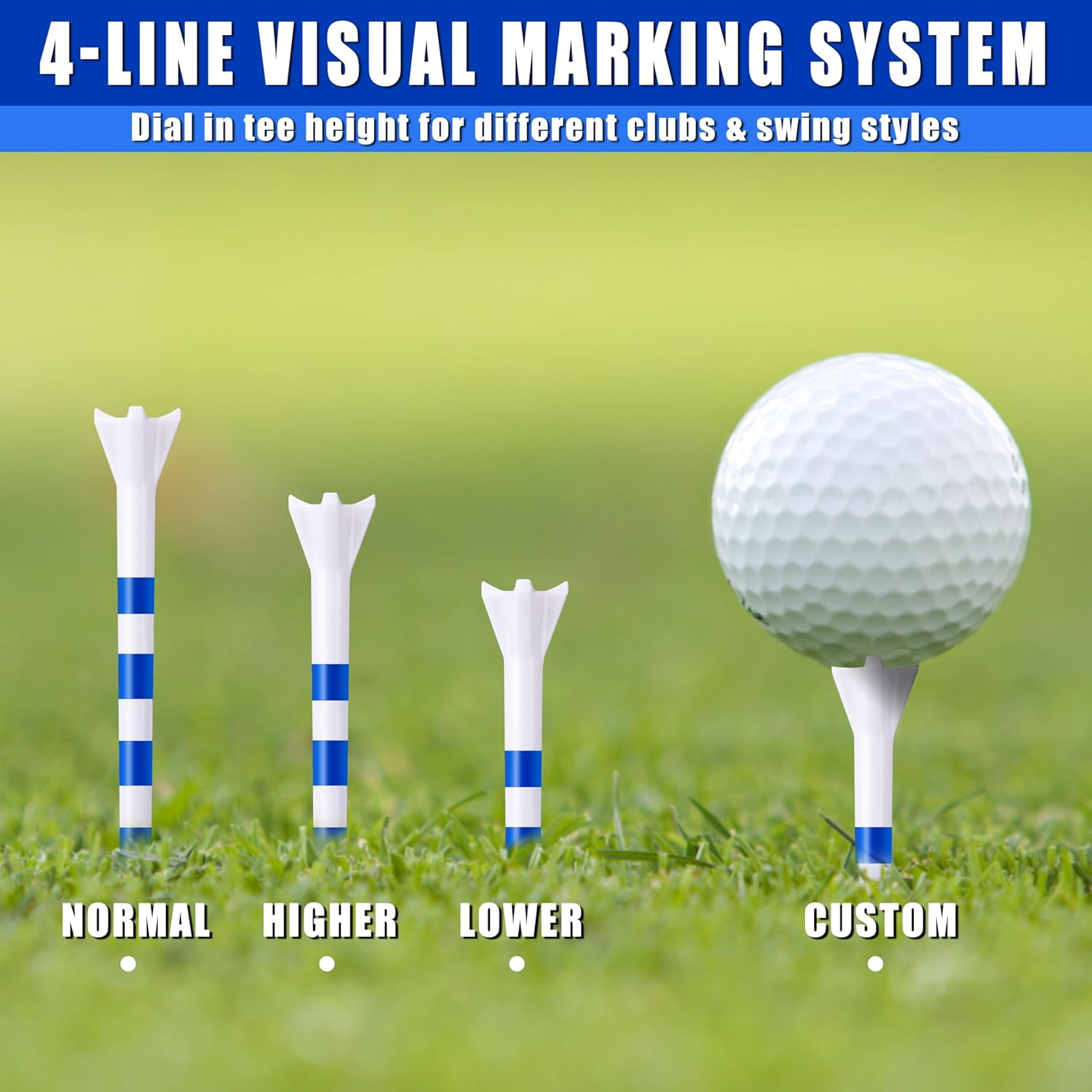 Pro Golf Tees 170 Pack– 4-Prong Reduces Side Spin & Low Friction | 3 Sizes Pack