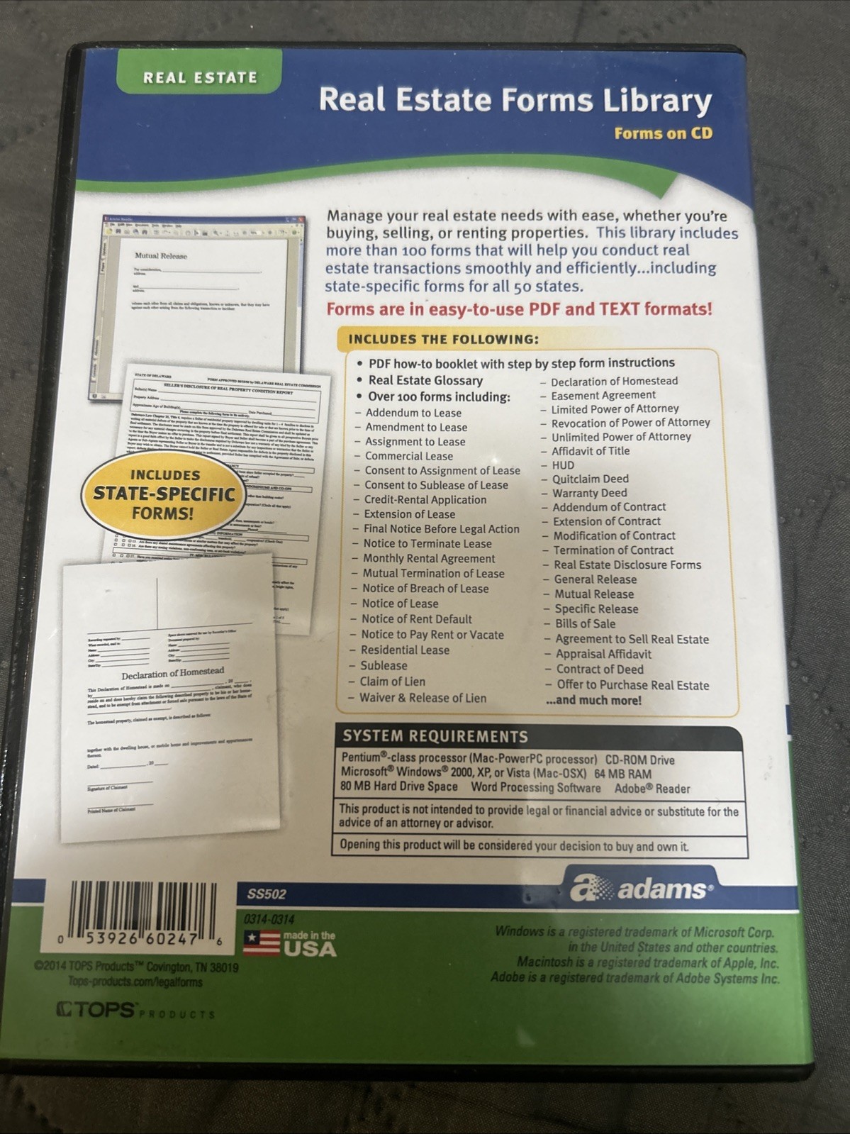 Adams Real Estate Forms Library Forms on CD SS502