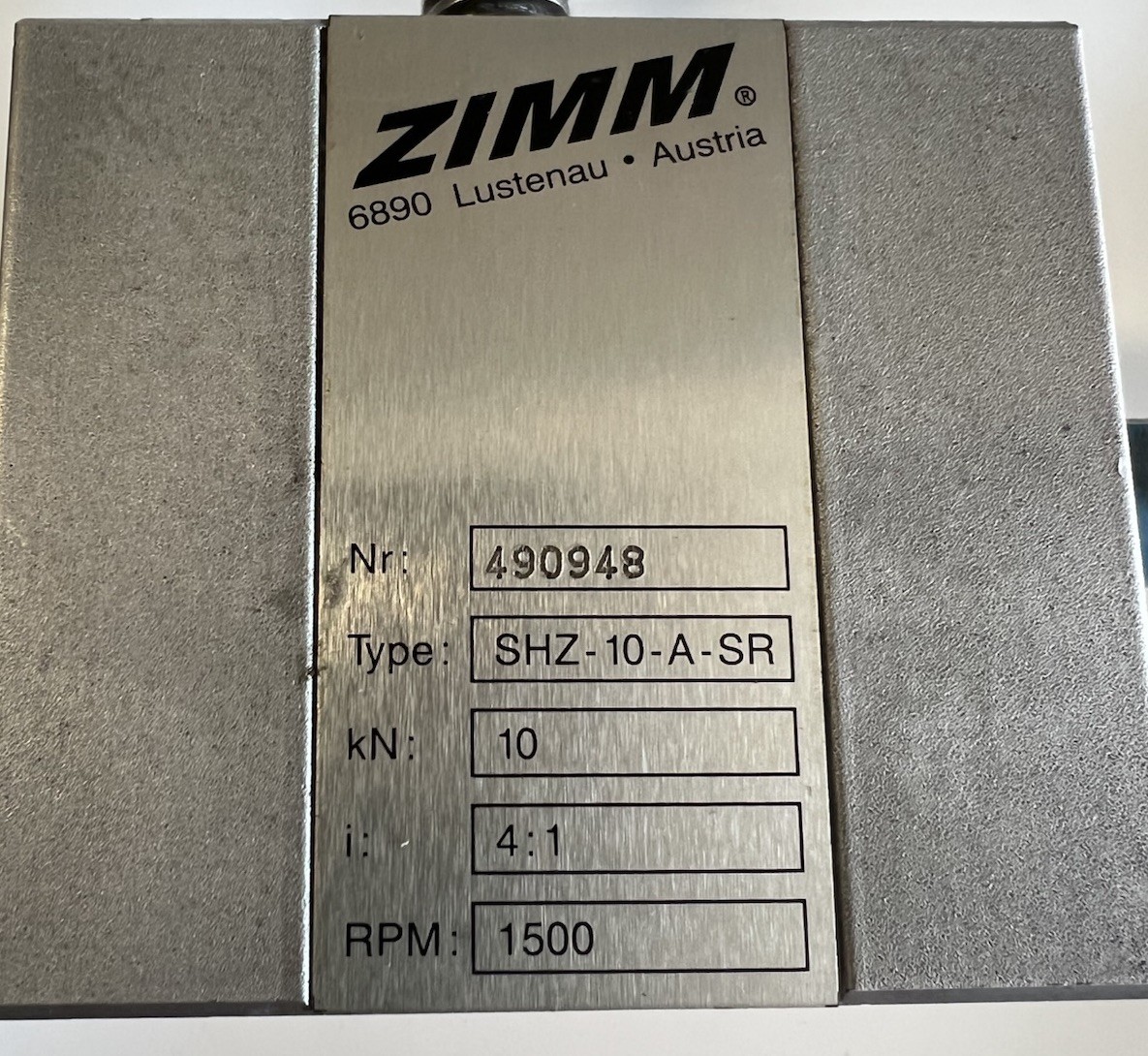 USED ZIMM HIGH PERFORMANCE SCREW JACK TYPE# SHZ-10-A-SR