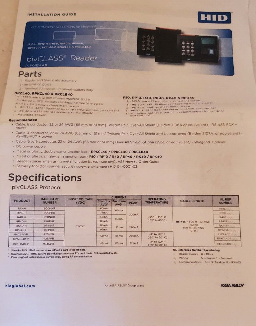pivCLASS RP40-H Wall Switch Reader 920PHPNEKE0332 RP40E