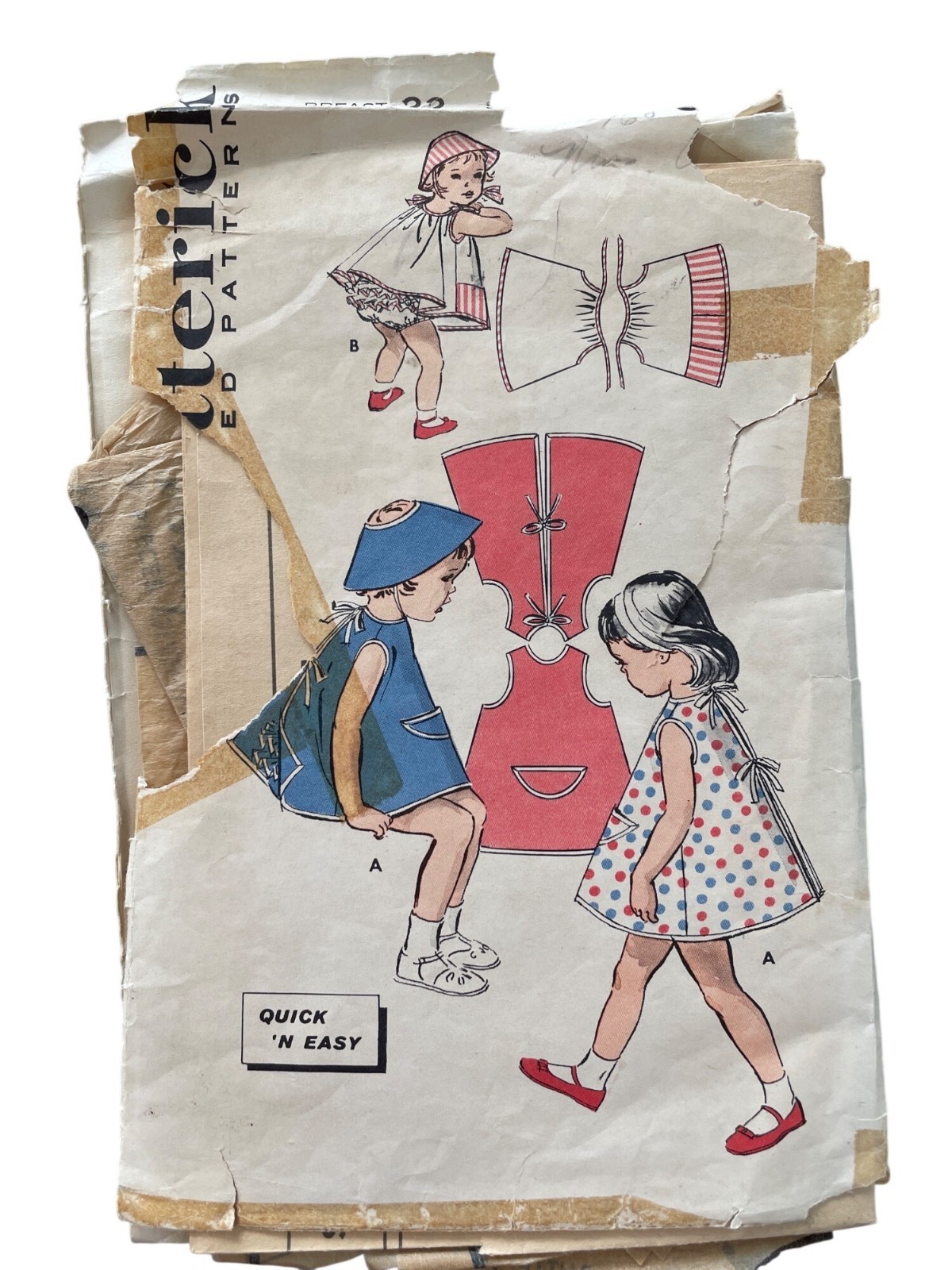 Vintage Butterick 9247 Sewing Pattern Size 22 Toddlers Apron Set Dressmaking CUT