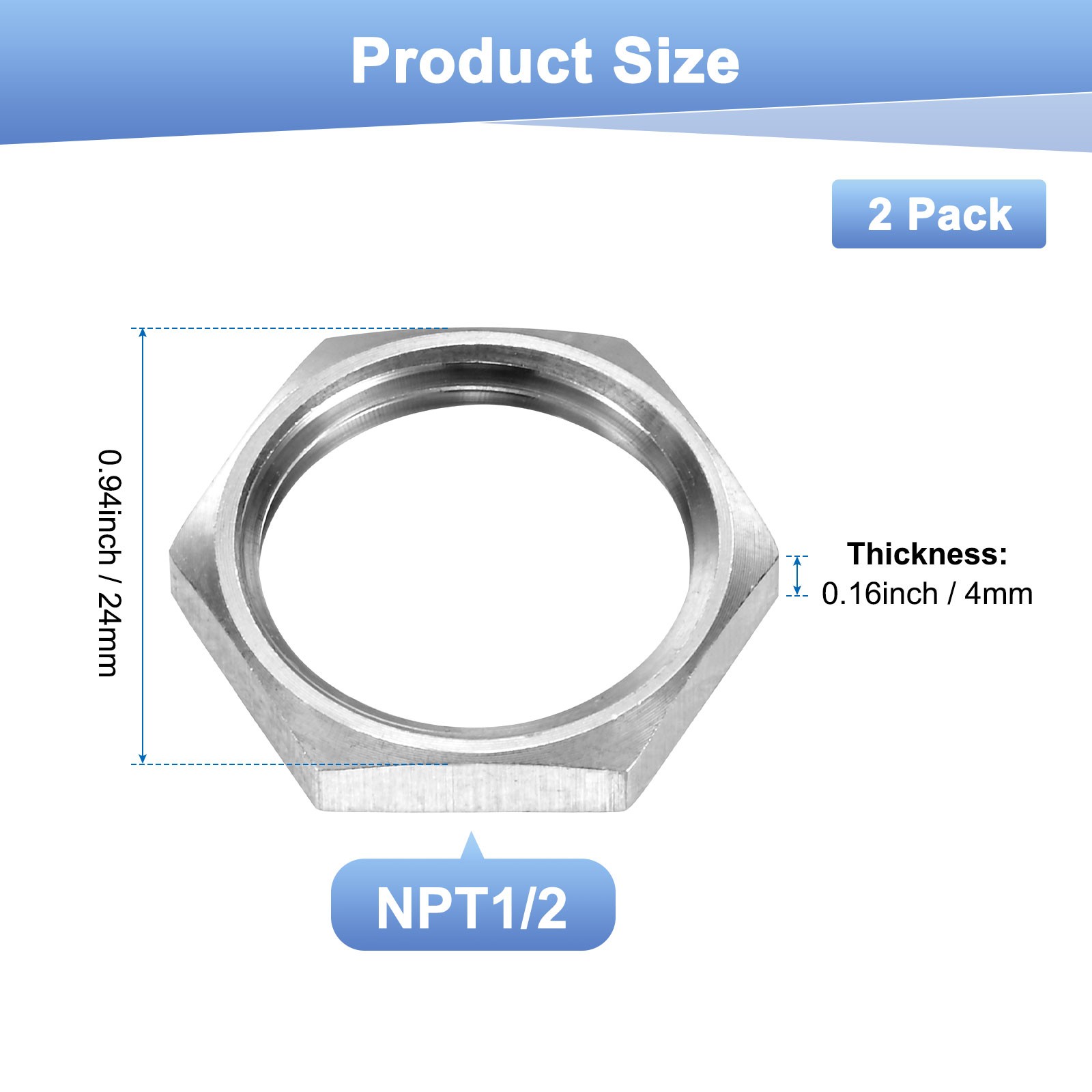 2-Pack Cast Pipe Fitting Hex Locknut, NPT1/2 Female Thread Hex Locking Nut