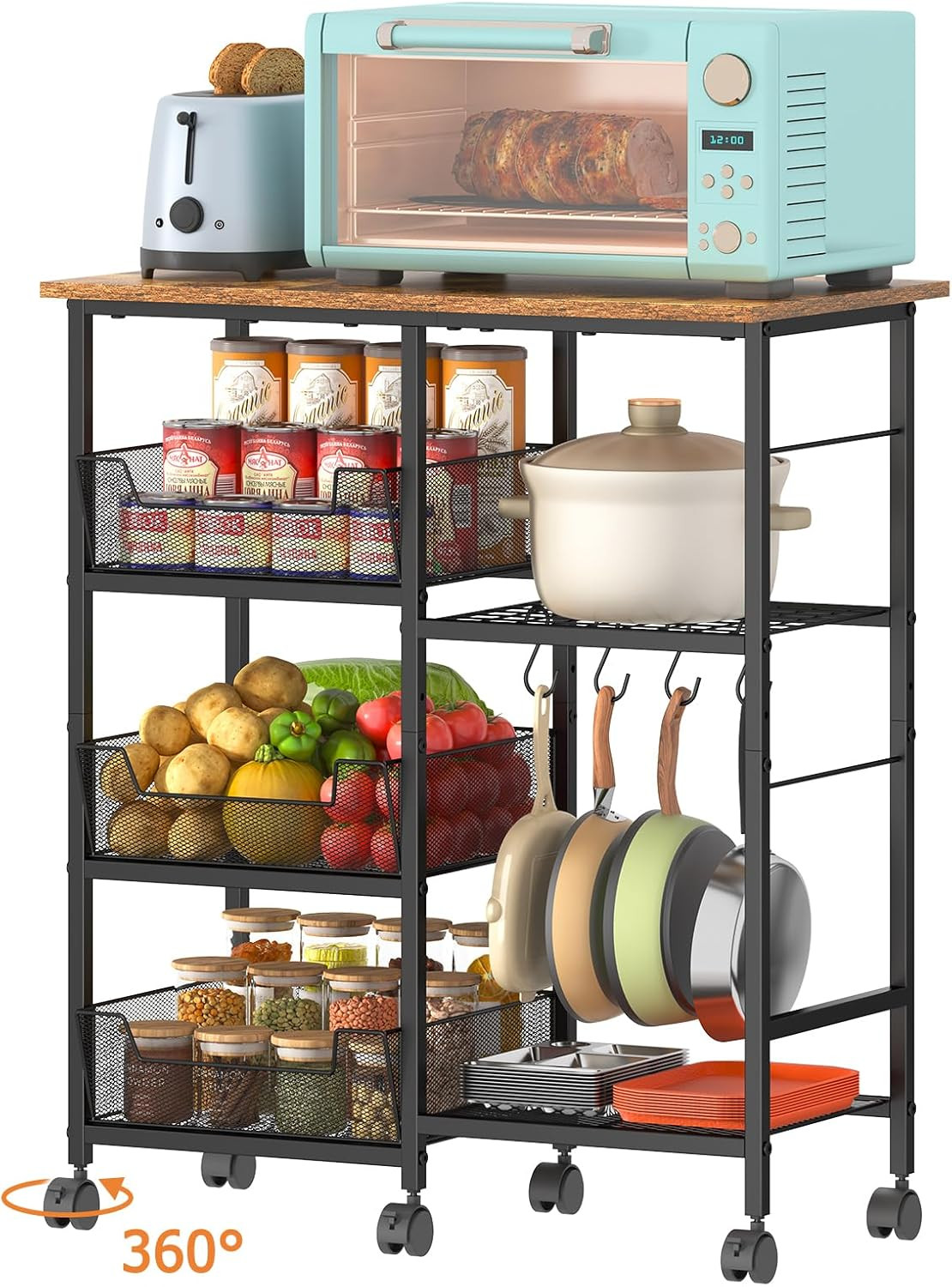 Rolling Kitchen Storage Microwave Cart, Kitchen Island with Adjustable Shelf on