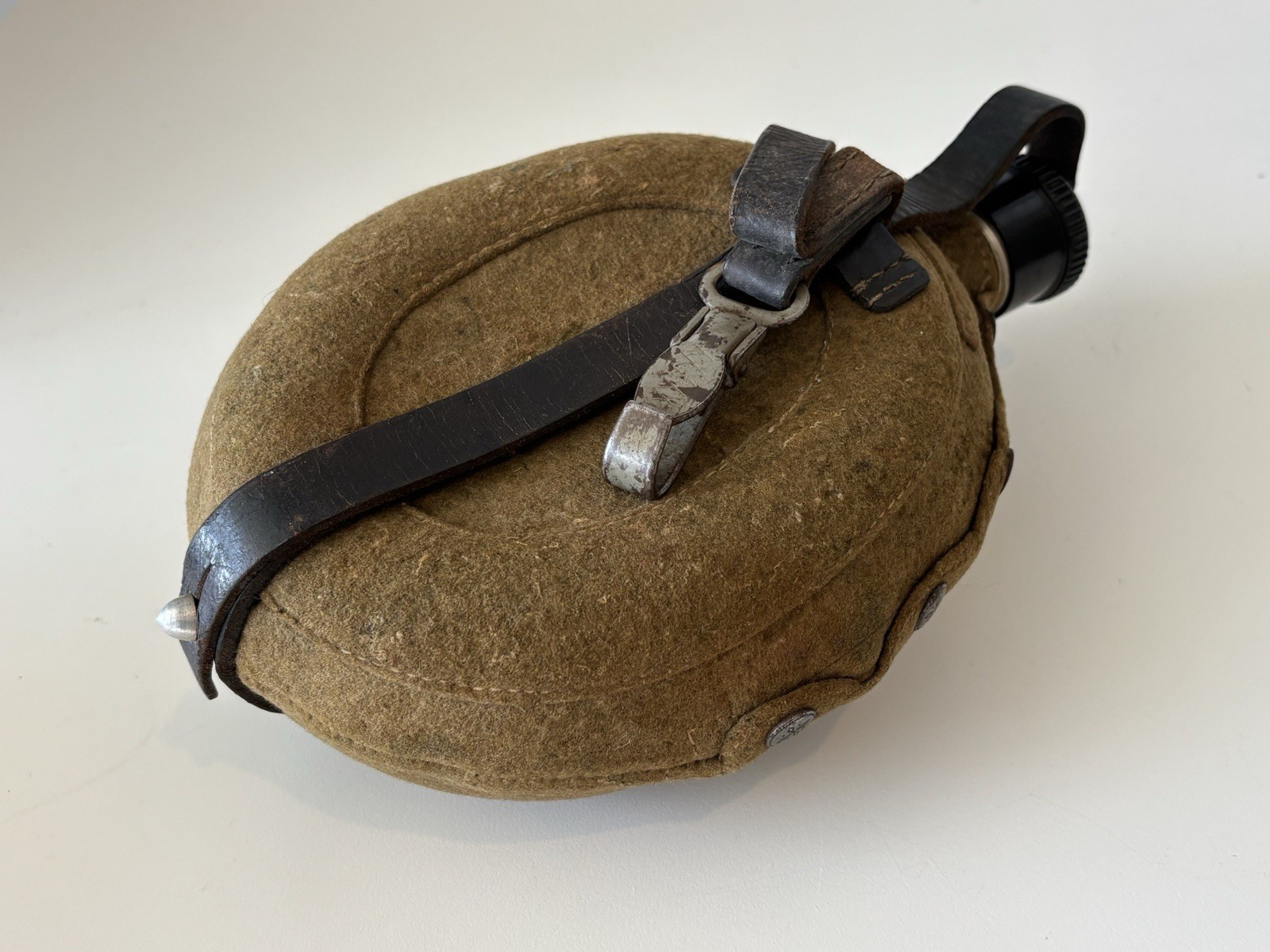 Original WW2 Aluminum German Army Military Canteen W/ WWII Felt Cover & Straps
