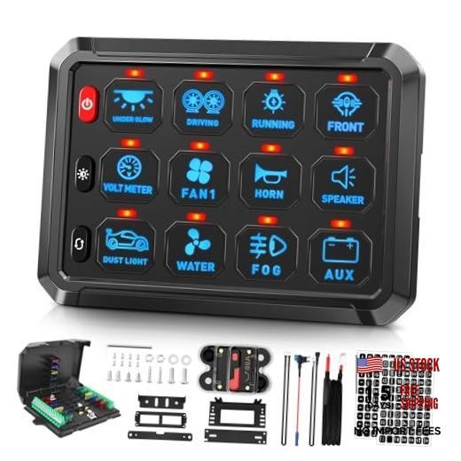 Switch Panel, Momentary ON-Off Touch Switch Box Circuit Control 12 Gang Blue