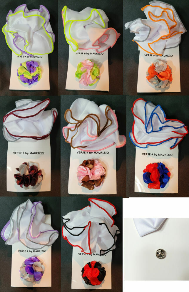 Men's Maurizio Verse 9 Round Pocket Hanky & Floral Lapel Pin Set - Choose Color