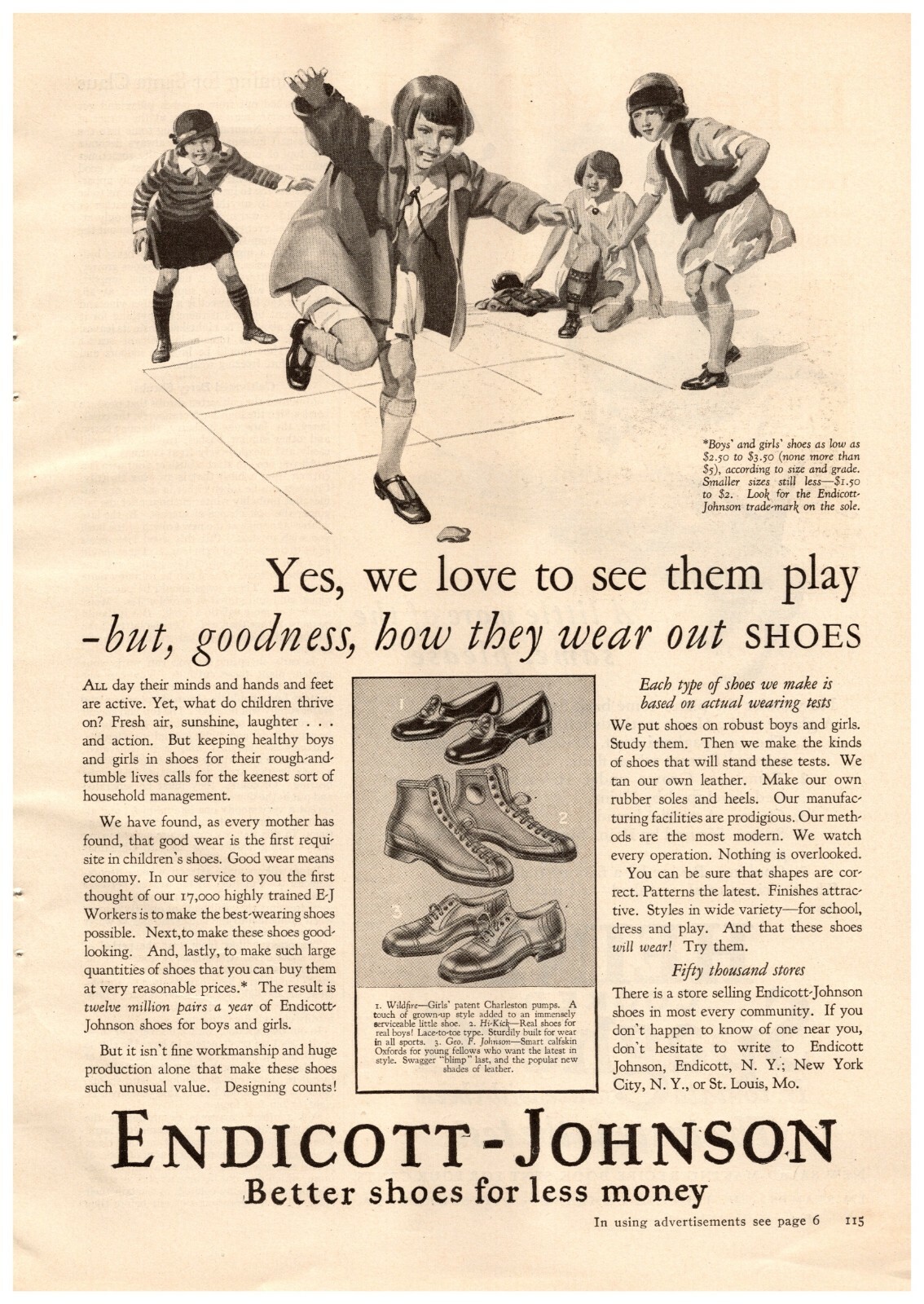 1926 Endicott Johnson Children's Shoes Vintage Print Ad We Love To See Them Play