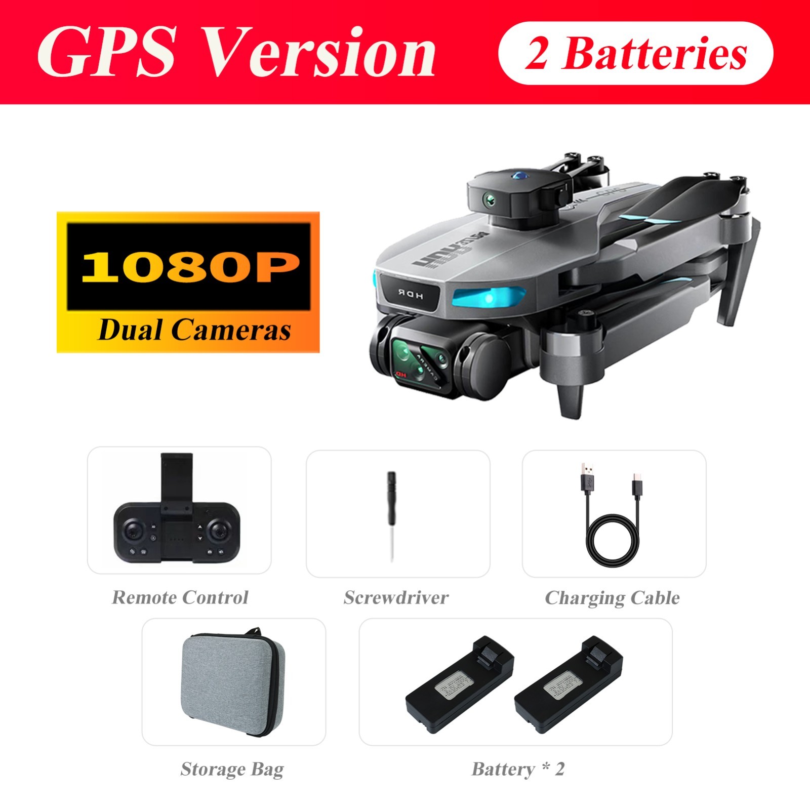 Foldable GPS RC Drone 1080P Dual Cameras Intelligent Return Obstacle Avoidance