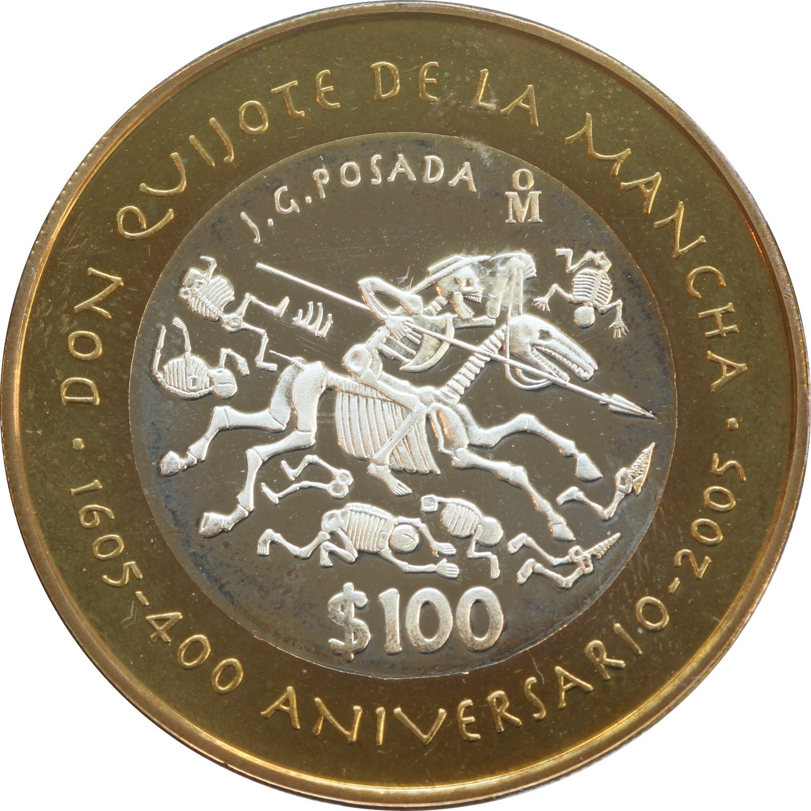 Mexico 100 Pesos 2005 400th Anniversary Don Quijote, PCGS PL68. KM# 705