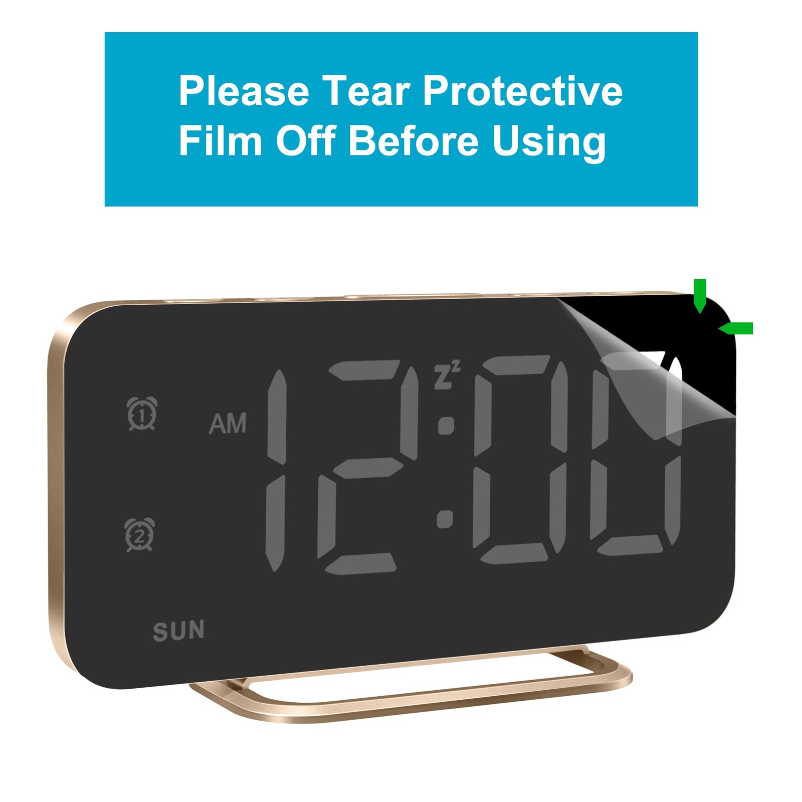 Slim LED Digital Alarm Clock Mirror Surface for Makeup with Diming Large Disp...