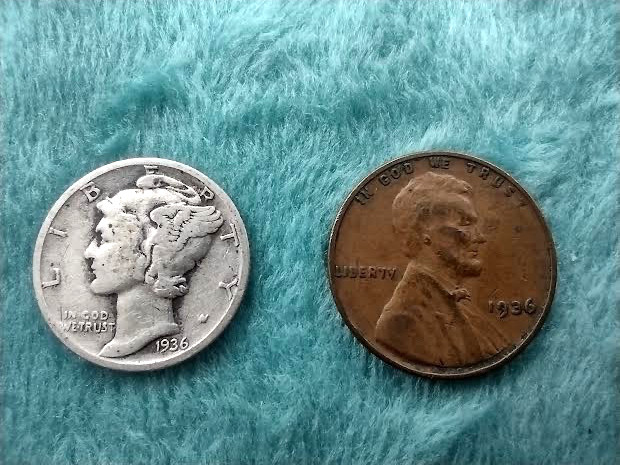 1936 Mercury Dime and 1936 Wheat Penny