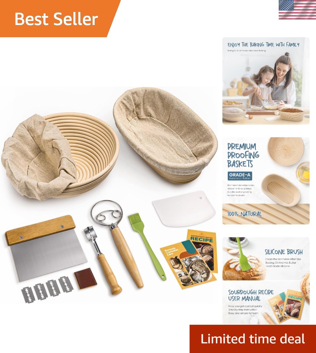 Dough Proofing Basket Set for Perfect Sourdough - Includes Baking Essentials