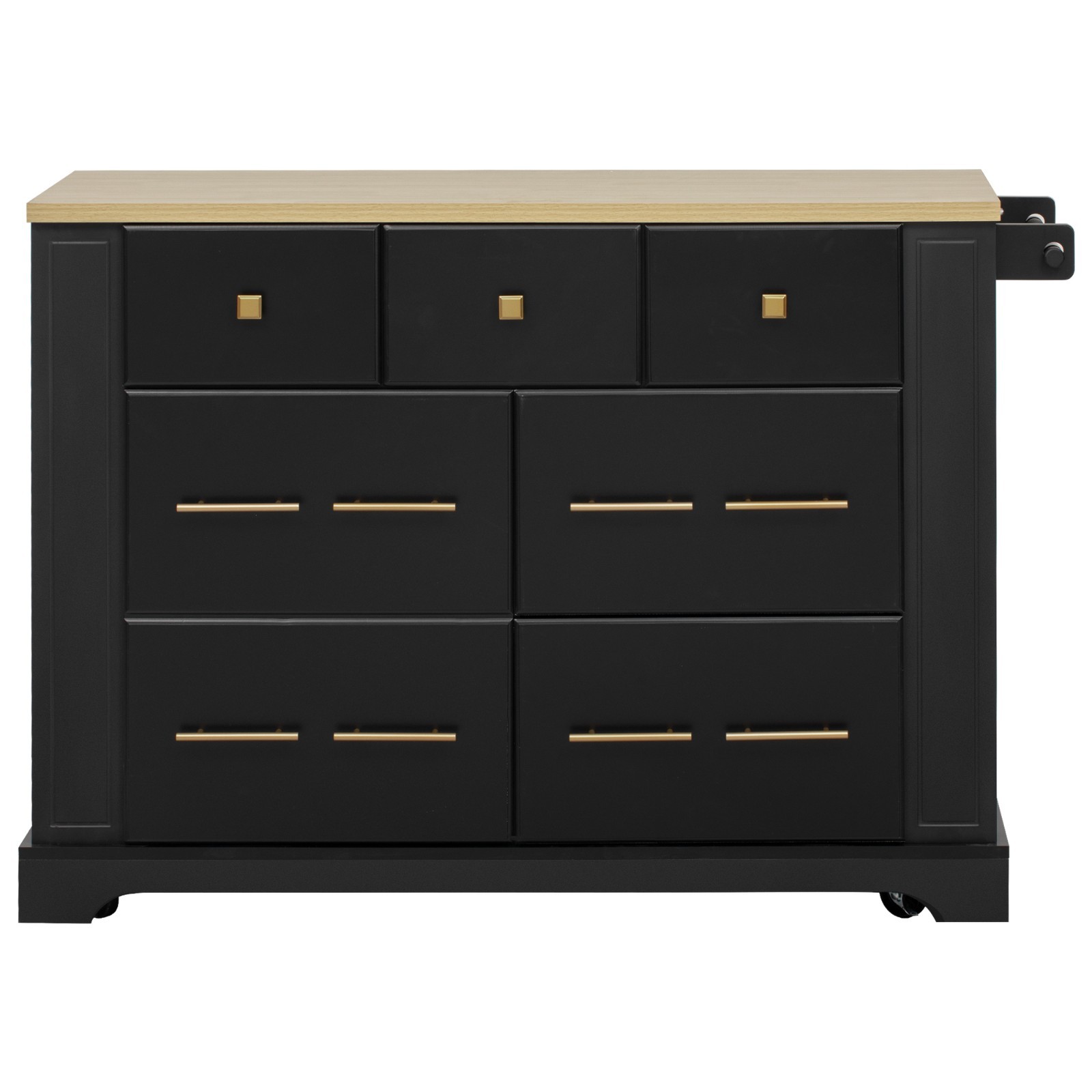 Kitchen Island w/6 Drawers, Pull Out Trash Can Storage, Rolling Kitchen Island