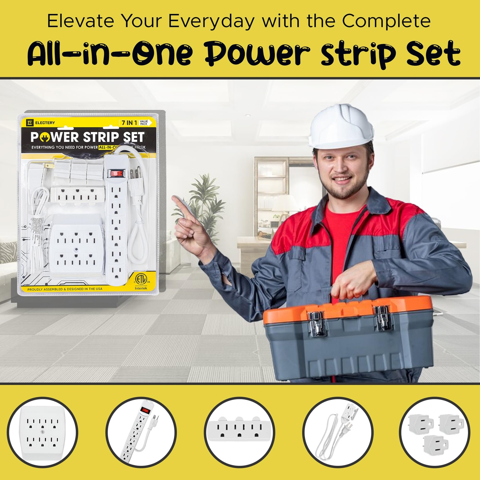7 Piece Power Value Pack Multioutlet Kit Set Includes 6 Outlet Power Strip 6 Out