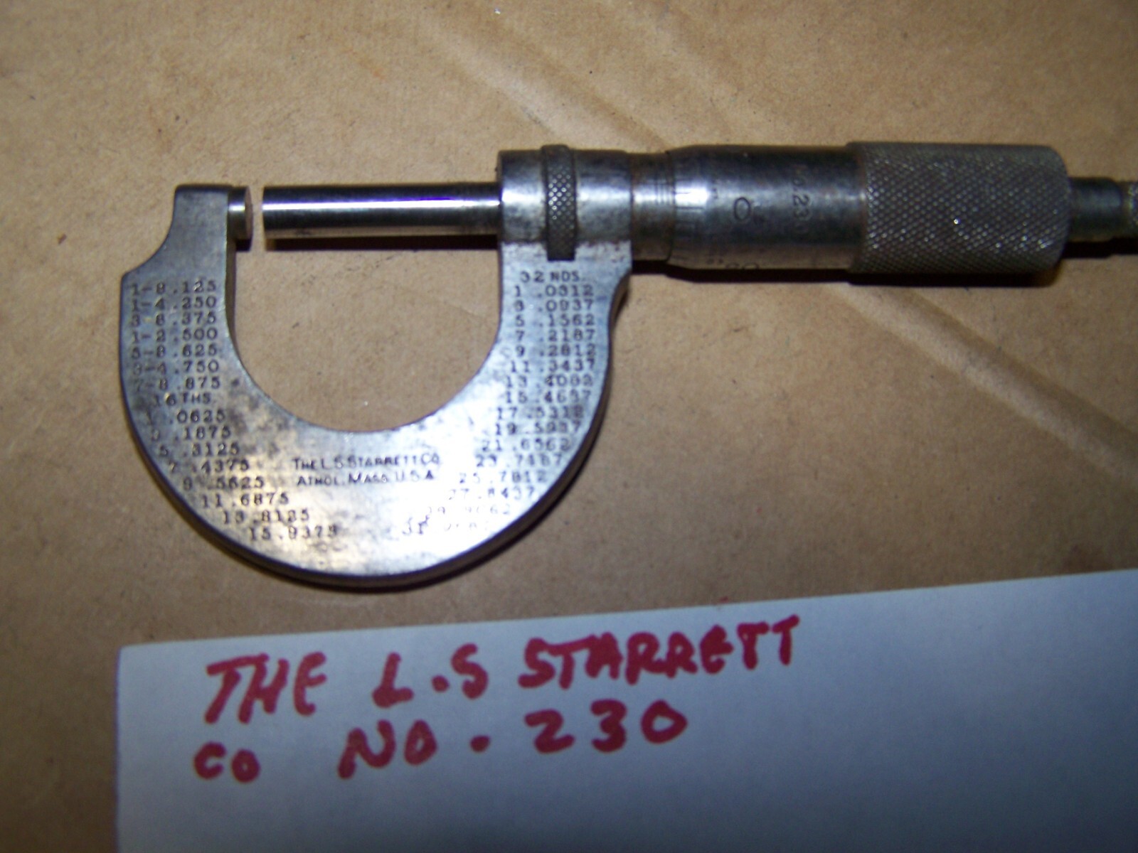 Starrett No. 230 0-1" Range .0001 Graduations Outside Micrometer