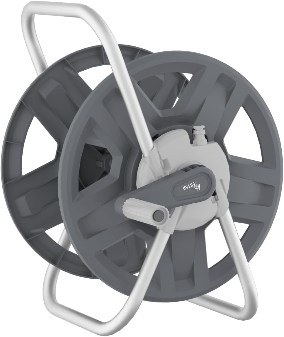 Water Hose Reel Cart, Holds 60-80 Ft of 5/8 Inch Hose, Grey Wall Mounted Garden