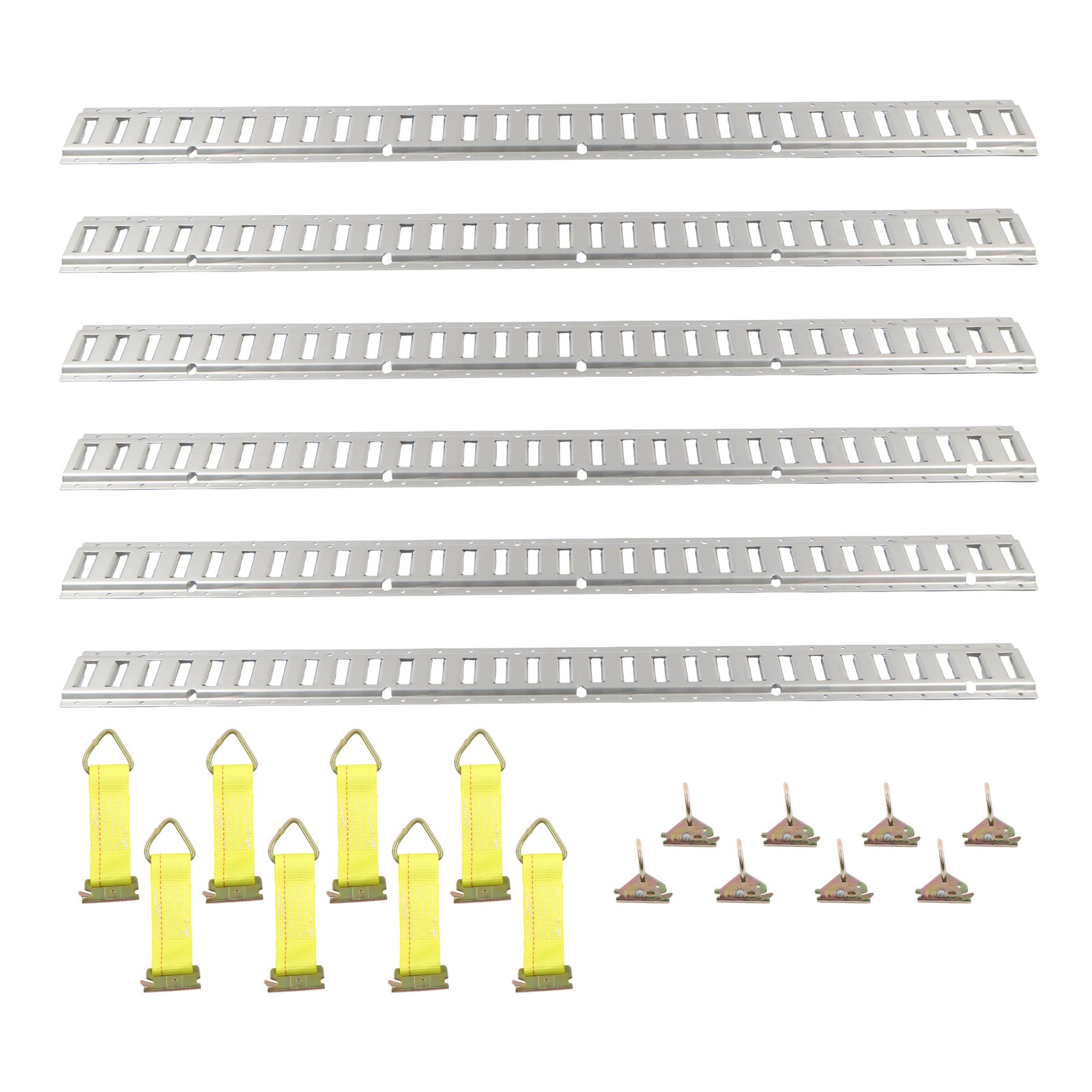 Labwork Steel E-Track Tie Down Kit 5' E Track Rails 8 D Rings 8 Rope Tie Offs