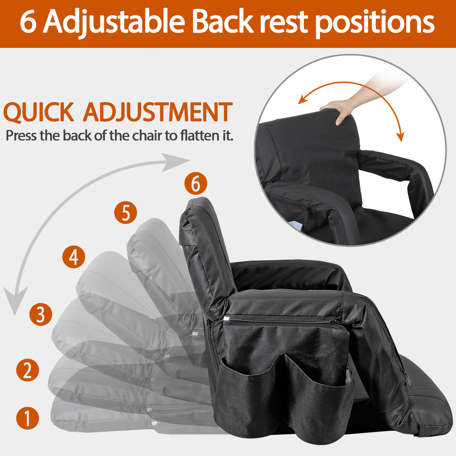 2PCS Extra Wide Heated Stadium Seats Reclining Folding Stadium Chairs w/Backrest