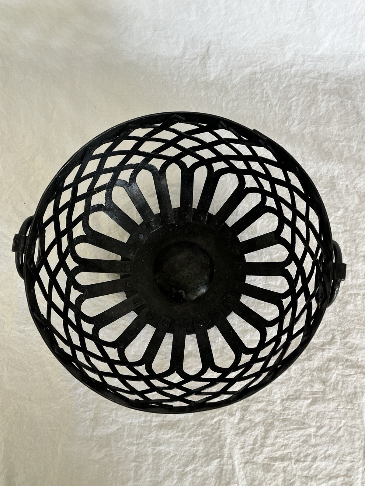Black Resin Basket with Ring Handles Inspired by Cast Iron Baskets