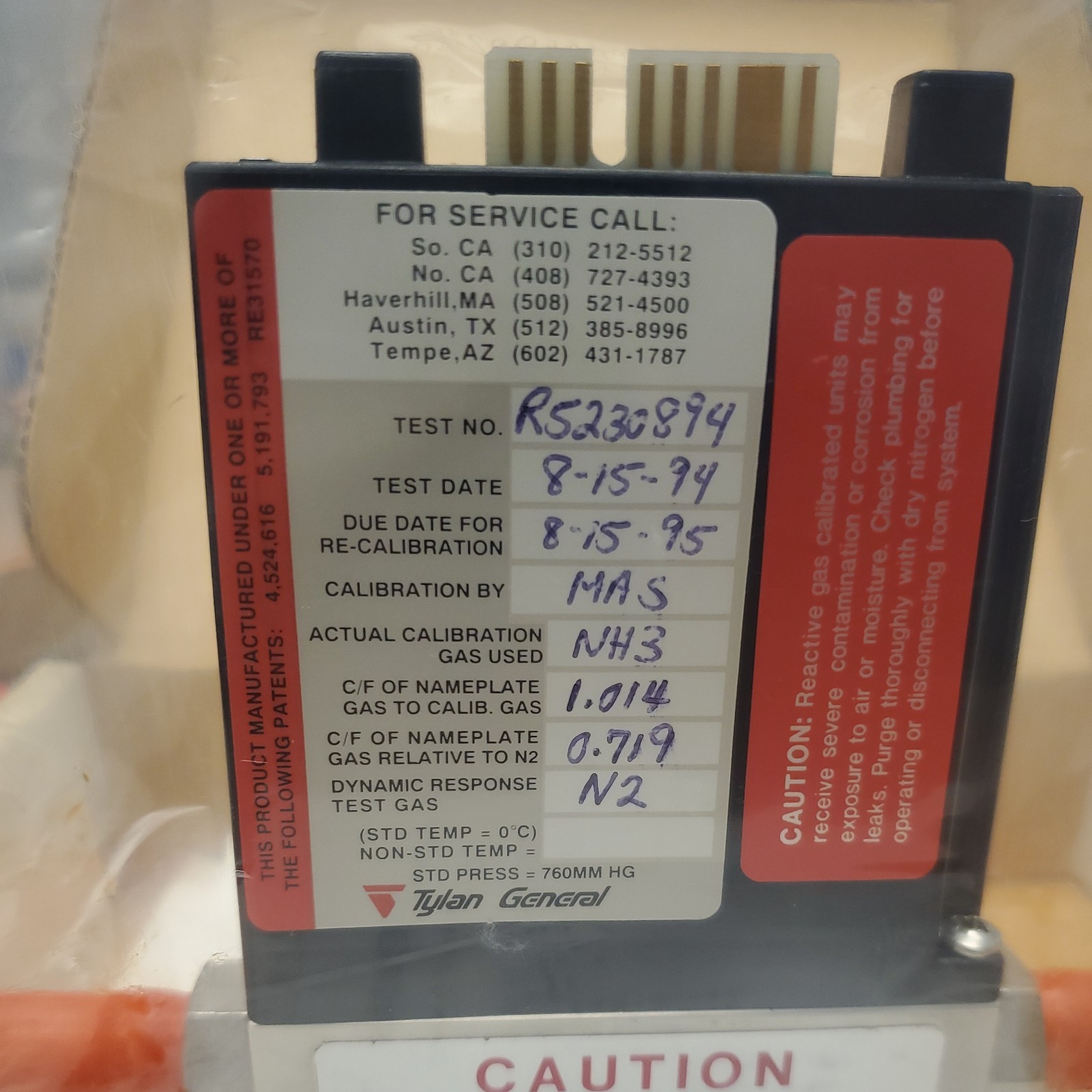 Tylan, FC-260, Mass Flow Controller, W Certified Calibration